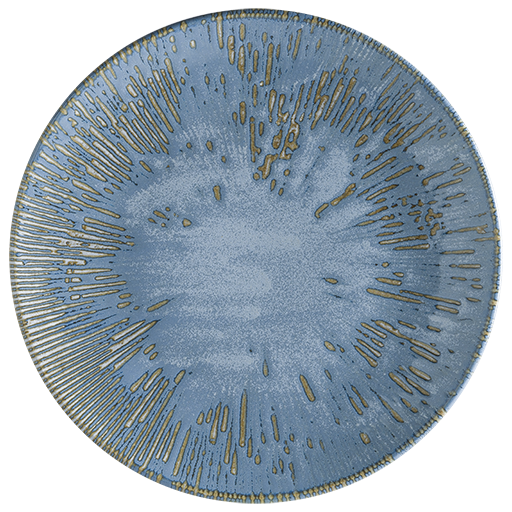 صحن بورسلان دائري ازرق مع حز بني S-SKYSNLGRM21DZ 